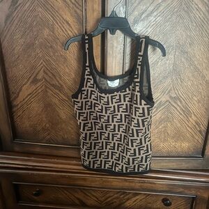 Fendi Brown & Black FF Logo Knit Tank Top